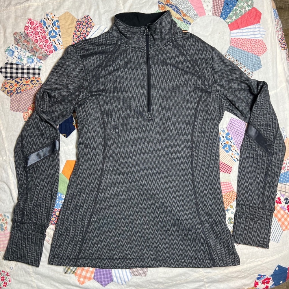 MPG Sport Womens‎ Grey Herringbone Quarter Zip Long Sleeve Thumbhole Top Large